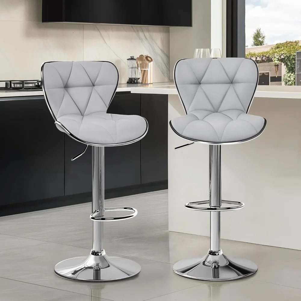 Bar Stools Set of 2, PU Leather Swivel Adjustable Barstools with Shell Back, Bar Chairs with Foma Padded for Home, Kitchen
