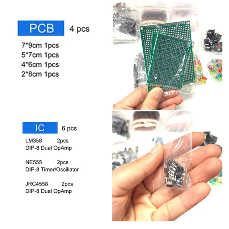 1818pcs capacitores comuns resistores capacitores T0-92 LED transistores placa PCB DIP-IC RM065 diodos kit de componentes eletrônicos