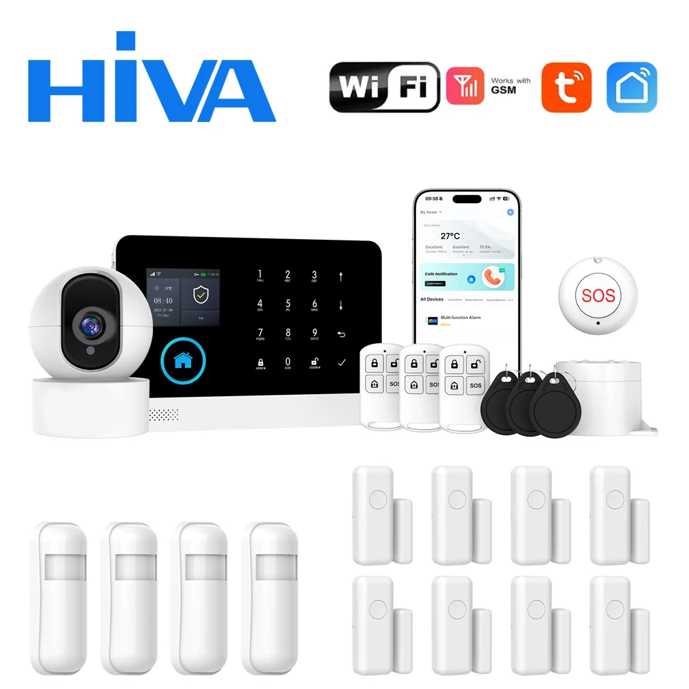 PG-103 Nhà Hệ Thống Báo Động Wifi GSM Báo Động Liên Lạc Nội Bộ Điều Khiển Từ Xa Autodial 433MHz Máy Dò IOS Android Tuya Ứng Dụng Điều Khiển