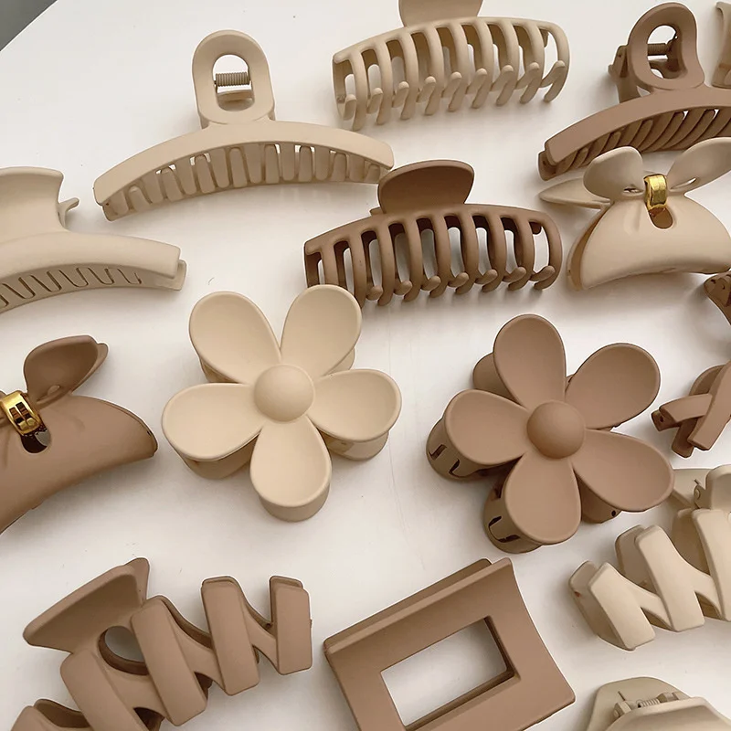 Phụ Nữ Vuốt Tóc Kẹp Hàn Quốc Cà Phê Màu Be Acrylic Lớn Vuốt Tóc Kẹp Tóc Hình Học Barrettes Cua Gái Mũ Phụ Kiện Tóc