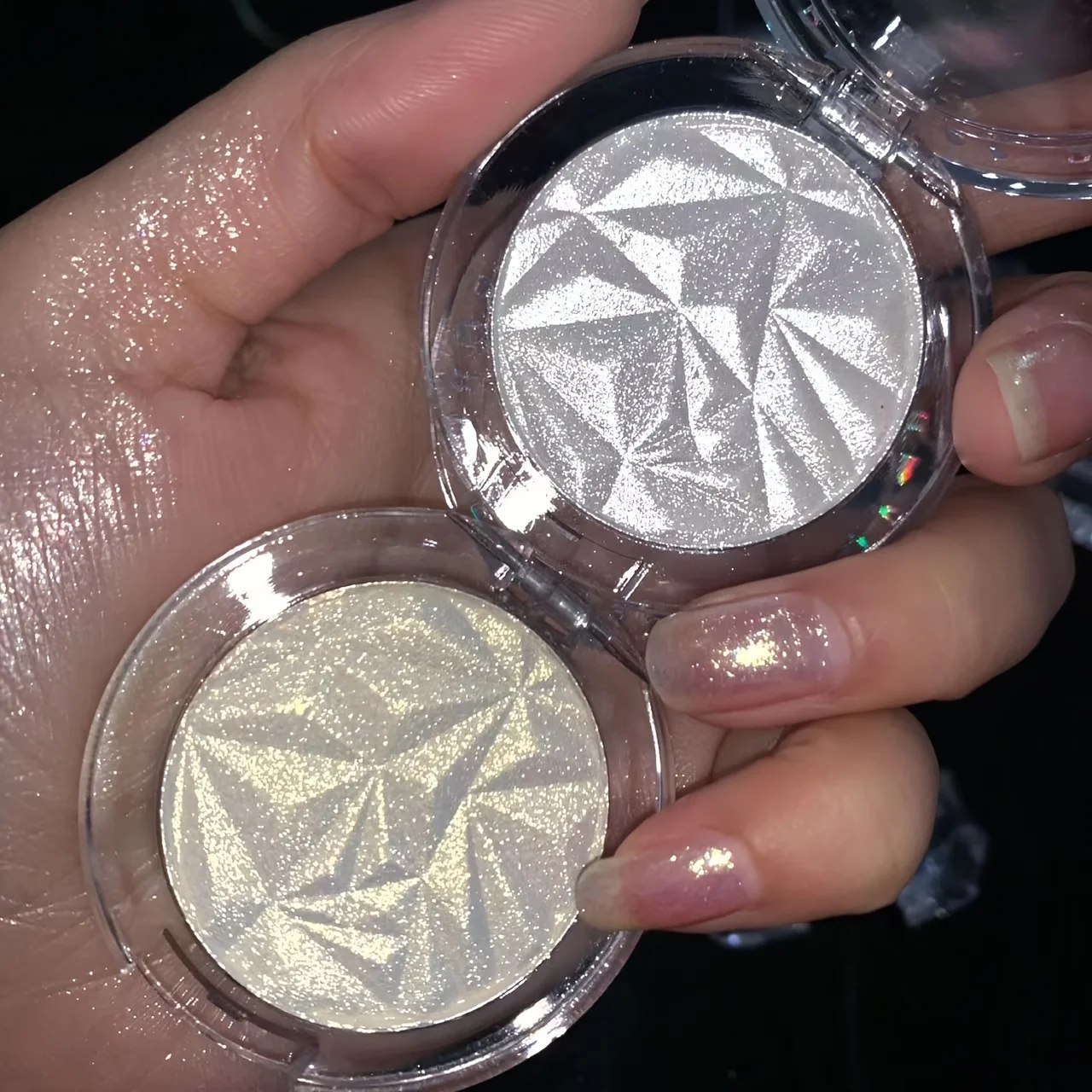 2 สี Diamond Highlighter Powder Palette Glitter Face Contour Brighten แต่งหน้า Shimmer Ultra-concentrated Illuminate เครื่องสําอางค์