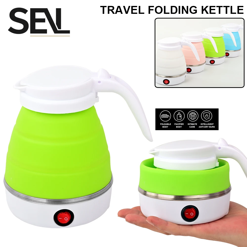 Mini Hervidor eléctrico plegable, Hervidor eléctrico portátil de 0,6l, calentador de agua de viaje para el hogar, compresión de silicona de 110V-220V