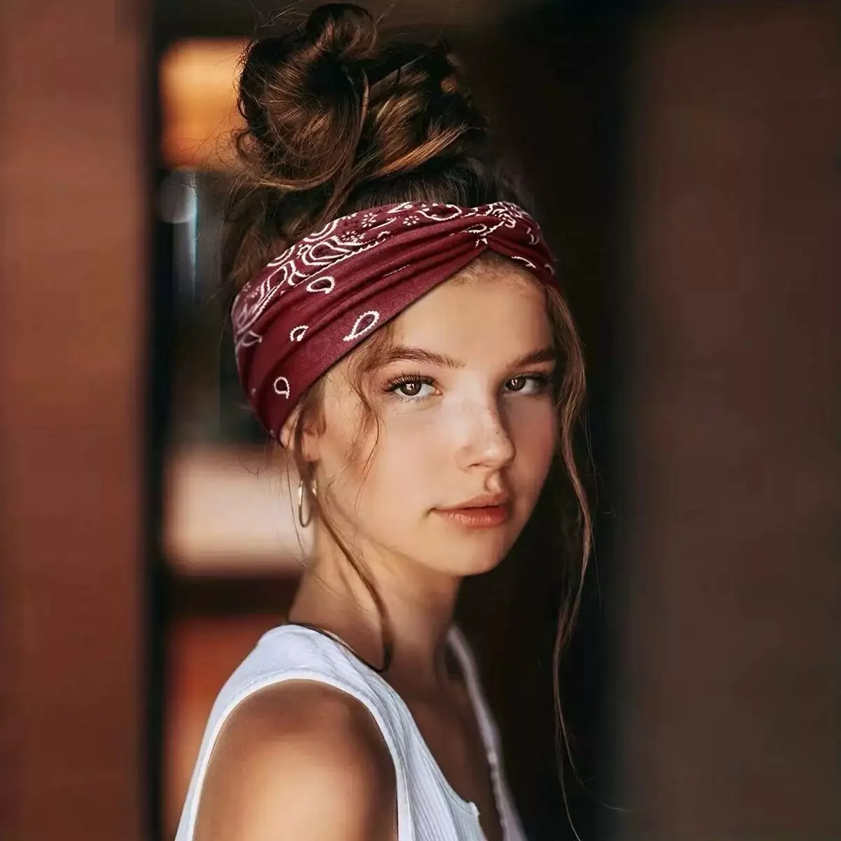 Breites Stirnband mit Bohemian-Print – wasserabsorbierend, Kreuzgurte, geeignet für Yoga, Laufen und den täglichen Gebrauch