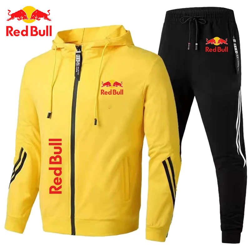 봄 2025 Red Bull 로고 남성용 까마귀 세트 2 피스 New Red Bull 프린트 자켓 남성 패션 Simple 까마귀 Stormtrooper Coat Red