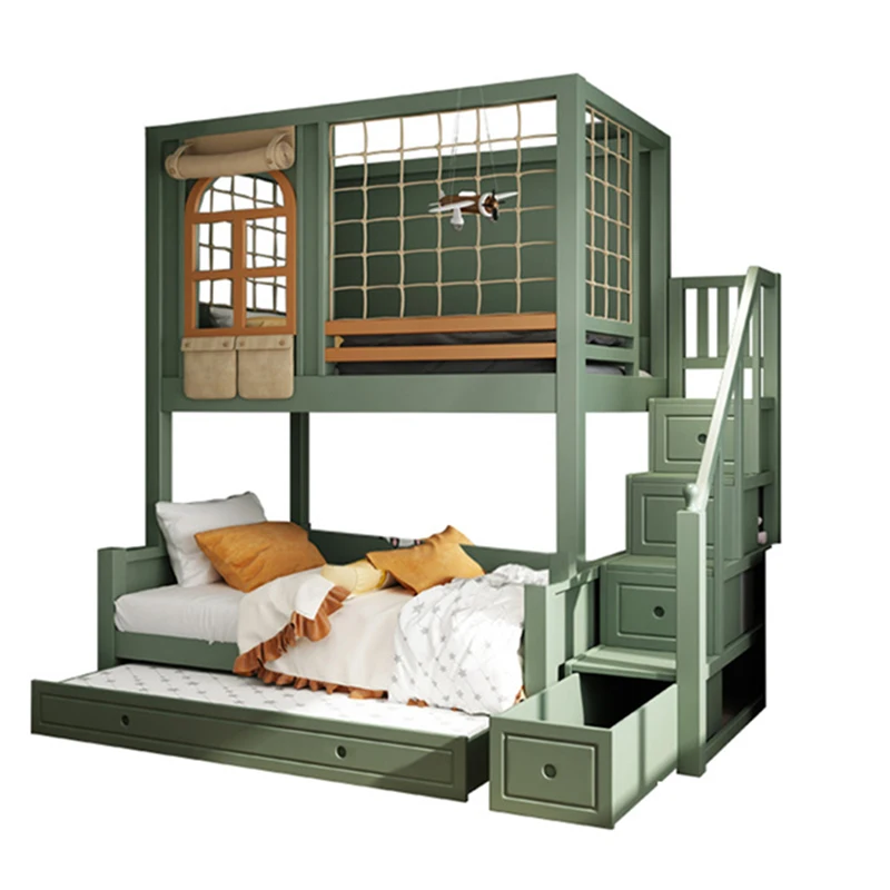 Modern Luxury Kids Bedroom Furniture Multifunctional Wood Loft  Bunk King  Frame Toddler  Apartment Living School