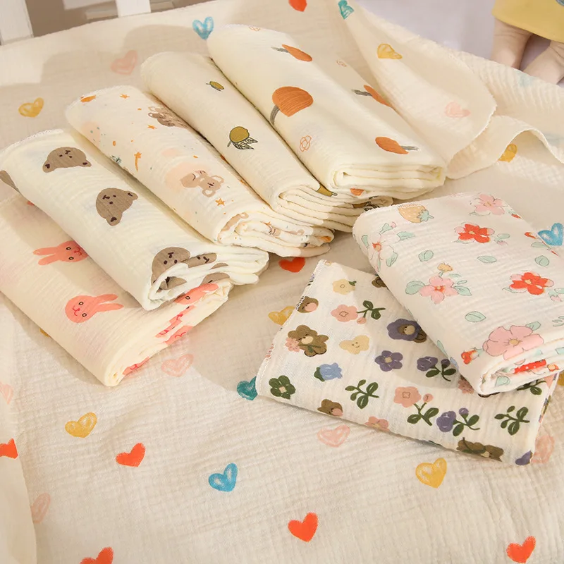 Double Layer Muslin Baby Swaddle Blanket Cartoon Print Soft Newborn Cotton Swaddling Wrap Stroller Cover Bedding 80*80cm