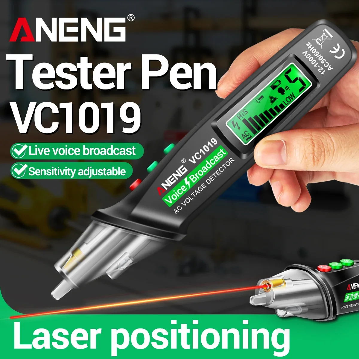 ANENG VC1019 12V-1000V probador de transmisión de voz inteligente pluma Detector de cable eléctrico Sensor infrarrojo probador de voltaje de posicionamiento ﻿