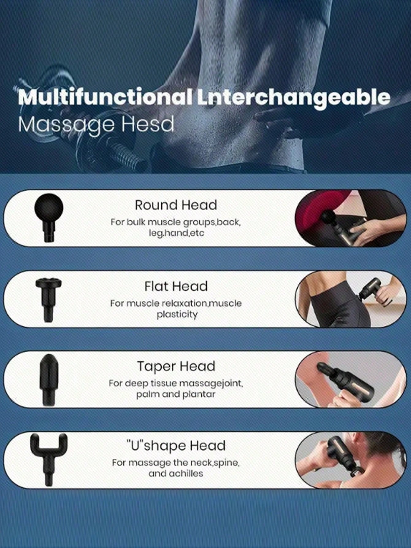 2026Portable Muscle Massage Gun For Body Massage, With Led Touch Screen, Speed Adjustment,, And 4 Replaceable，Rechargeable