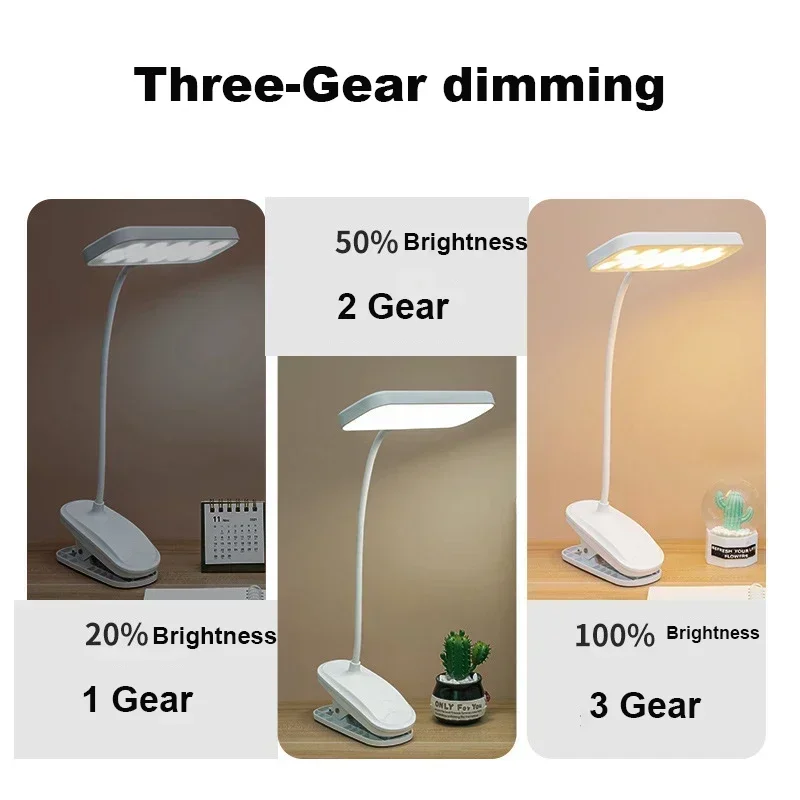USB Rechargeable Reading Desk Lamp Eye-protection lamp  Three-speed Dimming Portable Folding Clip-on Bedside lamp