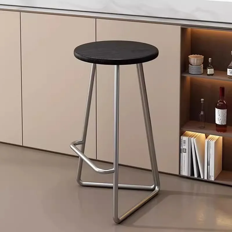 Nordic casa designer cadeira de bar alta café banqueta de madeira maciça superfície sentada mesa de ferro forjado banqueta redonda 자 
