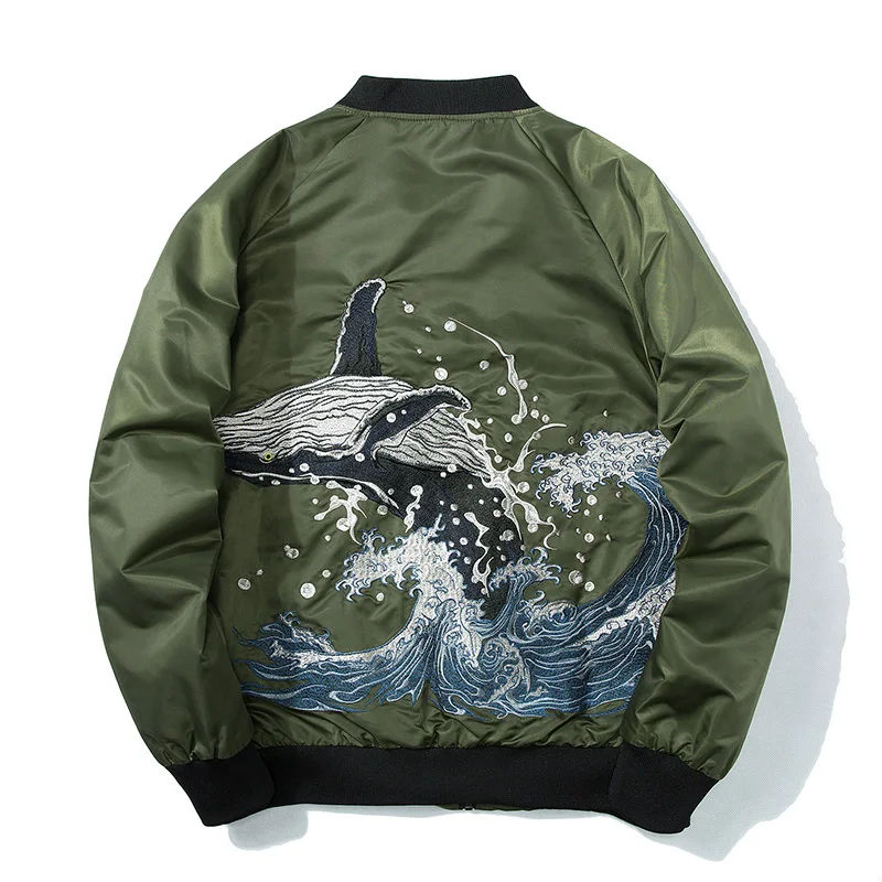 Whale bestickte Bomberjacke Männer Frühling Baumwolle gepolstert MA1 dicker Mantel Oversize Baseball männliche Mäntel Winter japanische Sukajan Z1