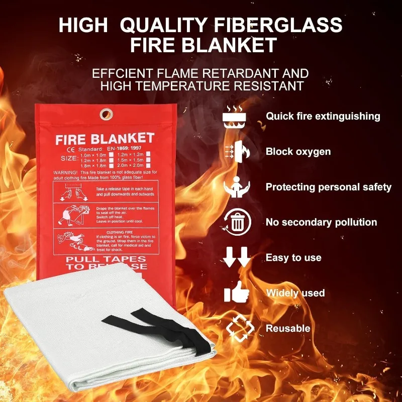 100*100cm Emergency Fire Blanket Retardant Fire Suppression Blanket Survival Shelter Safety Cover Fire Retardant Fireproof Mat