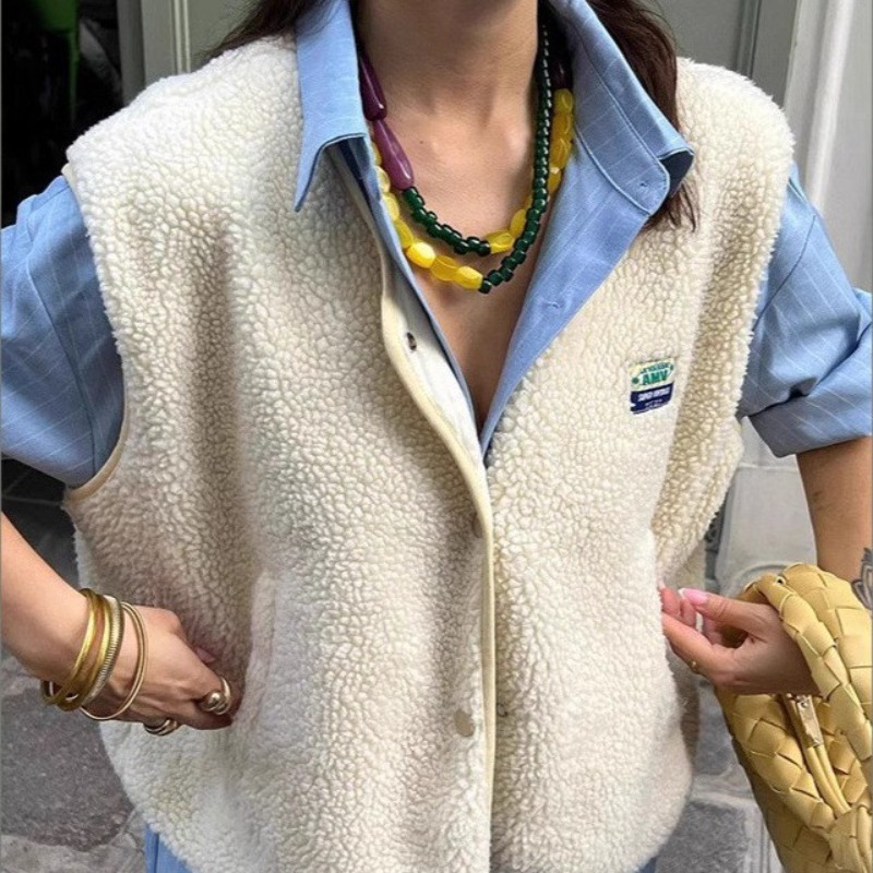 Witte korte vesten van imitatiebont Effen mouwloze harige jassen Pluizig Casual Faux Lams Tops Pluche jassen Warme damesbovenkleding Los