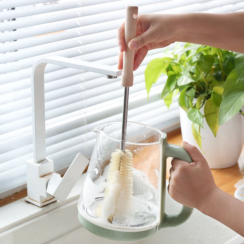 Bé Núm Vú Giả Bàn Chải Dài Tay Cầm Bằng Gỗ Chai Vệ Sinh Bàn Chải Cho Trẻ Sơ Sinh Bình Bú Bụi Nhà Bếp Gia Đình Dụng Cụ Vệ Sinh Làm Sạch