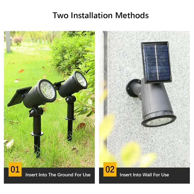 Solar Powered Garden Spotlight, lâmpada ajustável no chão, IP65 impermeável, luz de parede de paisagem, iluminação exterior, 2 9LED