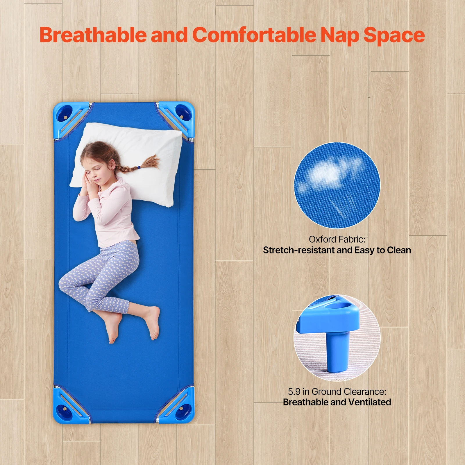VEVOR Stackable Kiddie Cot Pack of 4/6 Portable Toddler Nap Cots for Kids Preschool Classroom Daycare Beds for Sleeping Resting