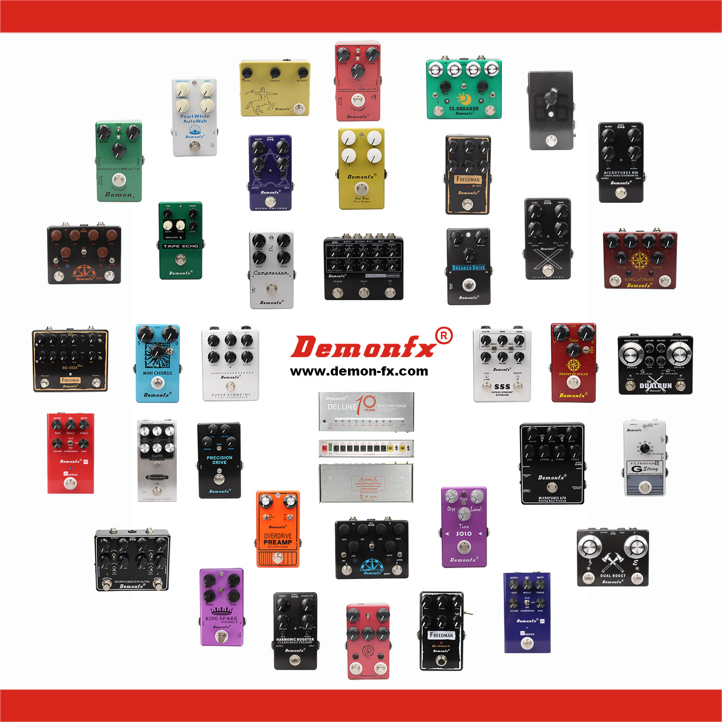 Demonfx Высококачественная педаль эффектов для гитары Wah Distortion Overdrive Delay Reverb Компрессор Booster Pedal