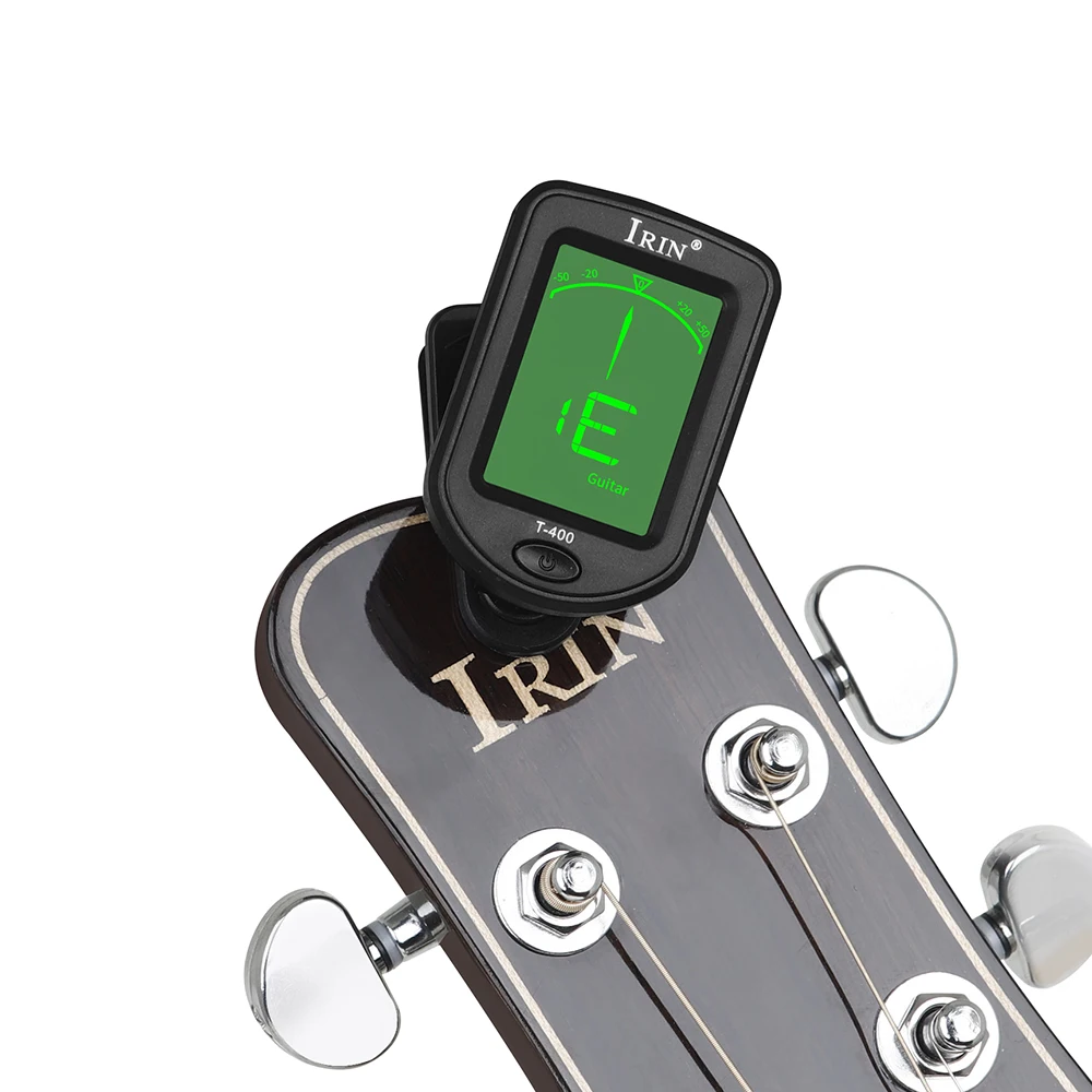 IRIN T-400 จูนเนอร์กีตาร์ Digital Clip-On Tone Tuner สําหรับไฟฟ้า Ukulele เบสไวโอลิน Universal 360 องศา Rotatable Sensitive