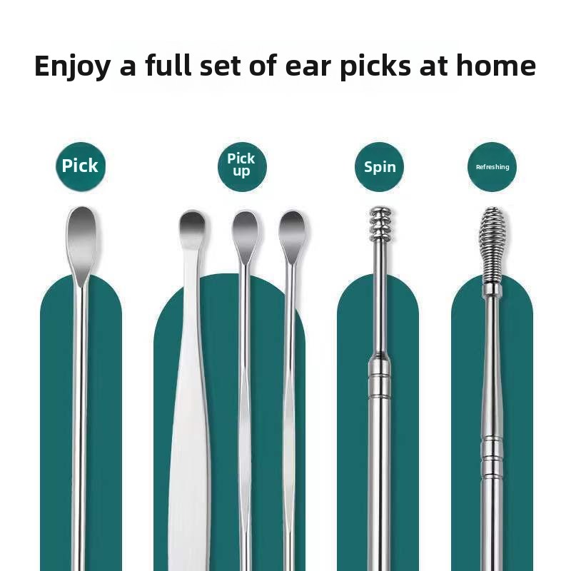 Kit de limpeza de cera de ouvido com mola espiral, 6 peças, conjunto de seleção de ouvido, seguro e higiênico, ferramentas de limpeza de ouvido para casa com design confortável