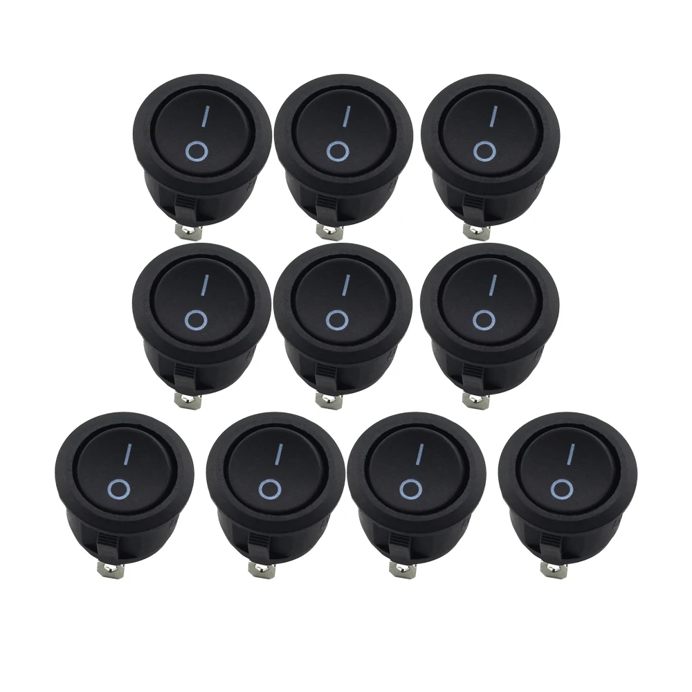10 pezzi SPST Snap-in ON-Off 2 pin rotondo Snap Rocker interruttore per barca nero AC 250V 6A 125V 10A per la sostituzione di elettrodomestici