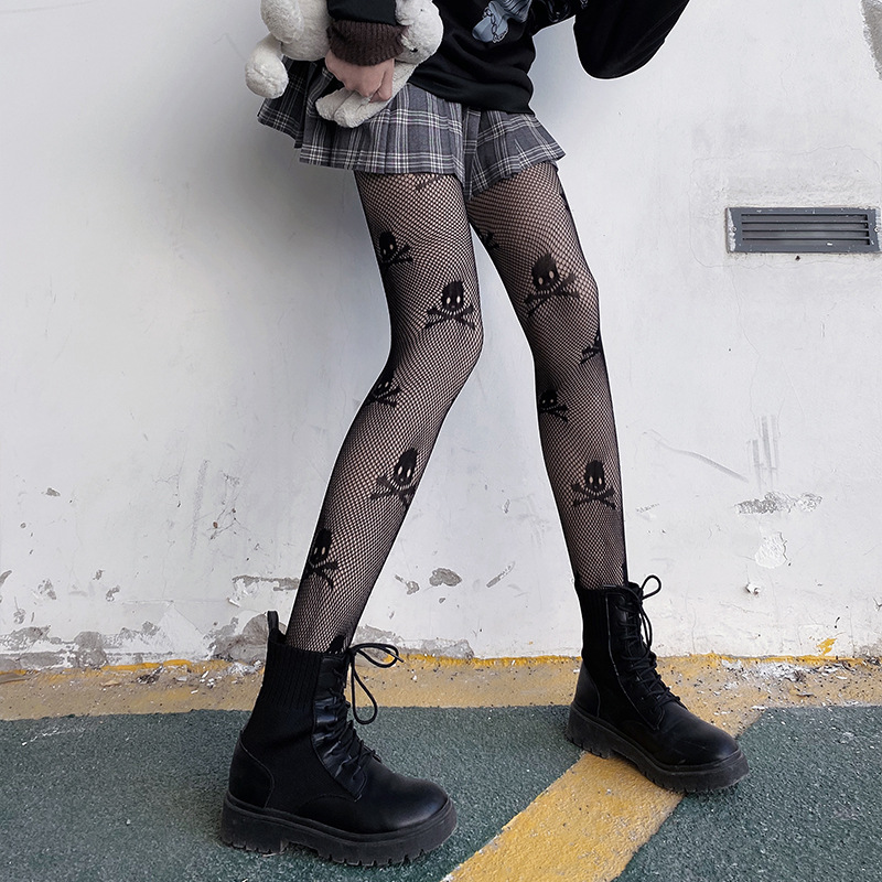 Nuevas medias góticas de Lolita Cosplay JK para niñas, medias sexis Retro góticas Kawaii con estampado cruzado para discoteca, calcetines de nailon, pantimedias de rejilla