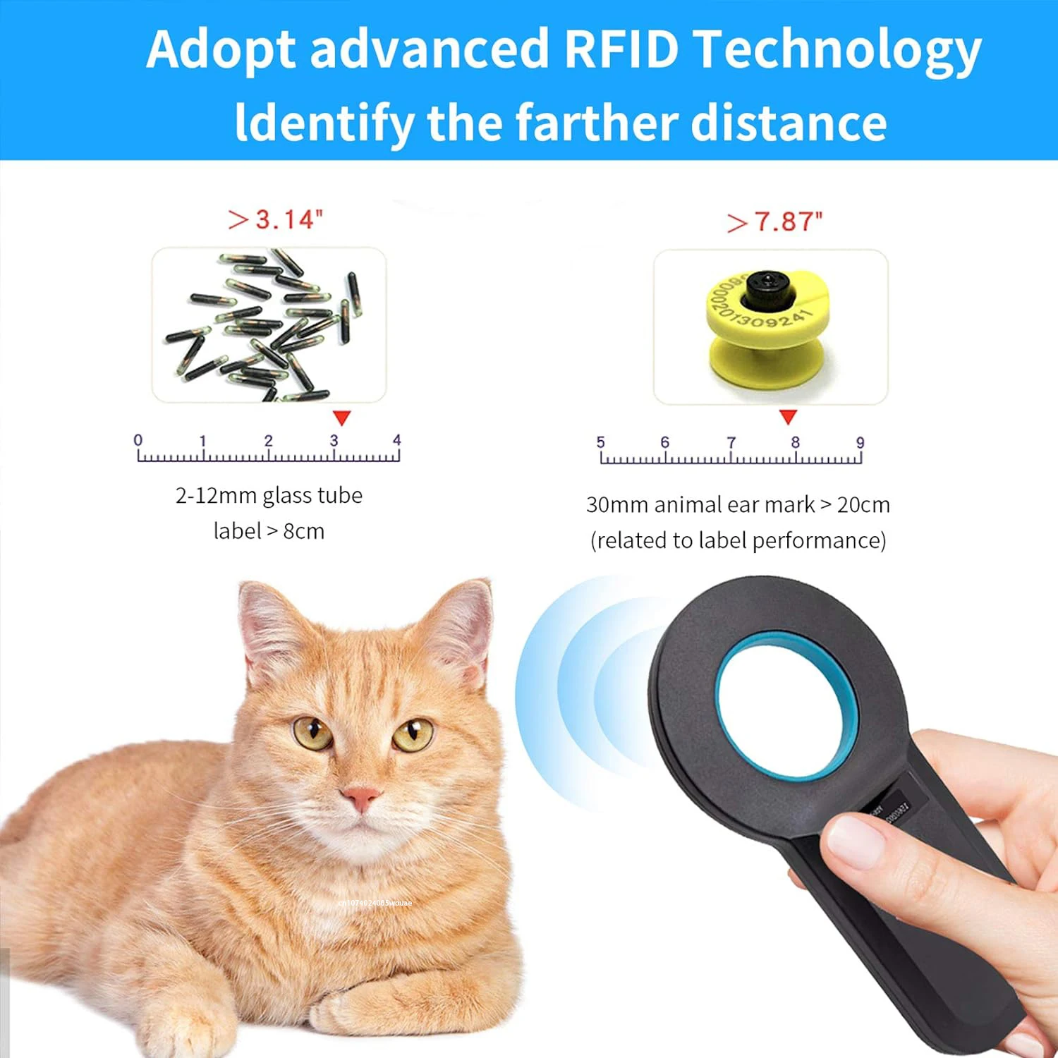 Считыватель микрочипов для домашних животных, сканер, RFID EMID, портативный фонарь для домашних животных, перезаряжаемая бирка для хранения данных для животных ISO 11784/11785, фонарь