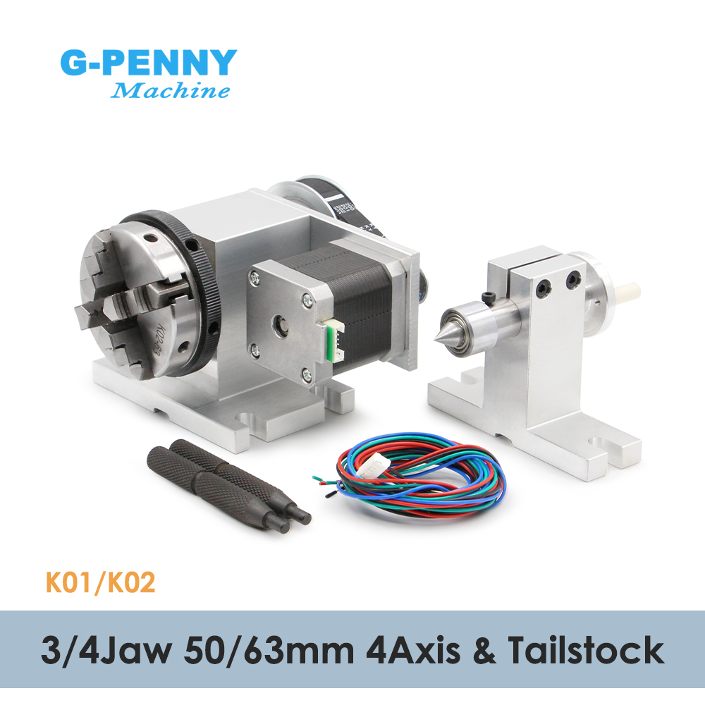 G-penny-Kit de 4 ejes con contrapunto, eje giratorio con Motor paso a paso Nema17, 50/65mm, cabezal divisor CNC, rotación 4:1 para Mini enrutador