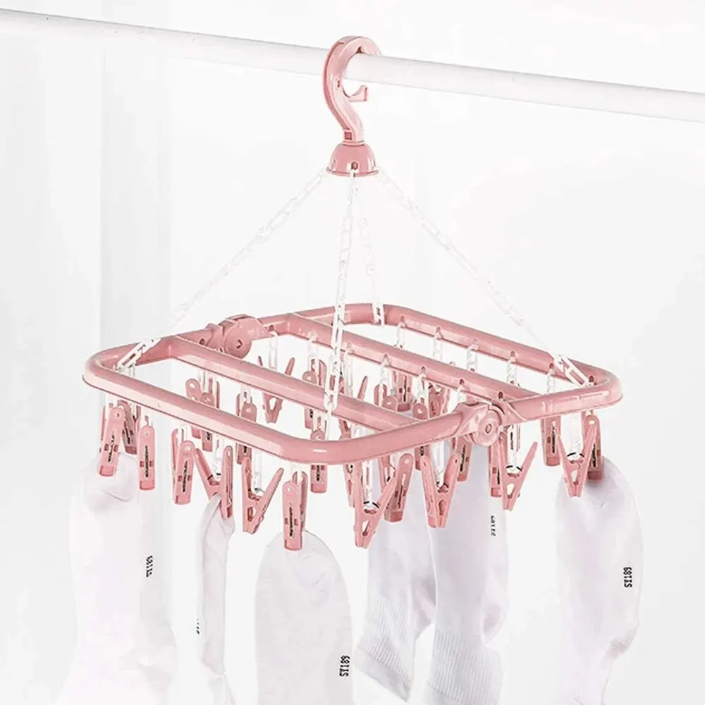 1PC Clothes Drying Hanger with 32 Clips Socks Underwear Drying Folding Laundry Hanging Rack