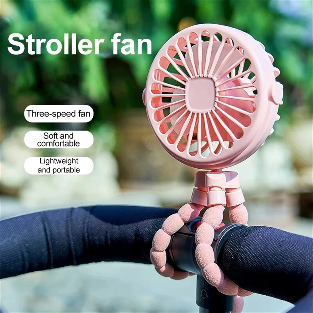 Tragbarer oszillierender Kinderwagen-Ventilator, Mini-Handventilator für persönliche Autositze, Baby-Ventilator mit flexiblem Stativ, zum Aufstecken, USB, batteriebetrieben