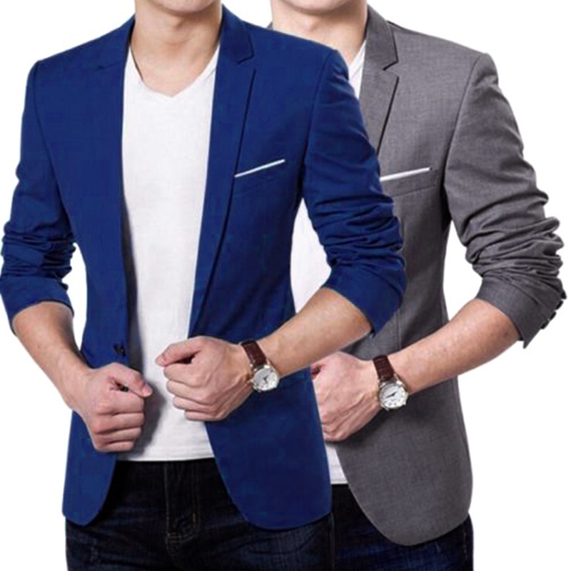 Frühling Herbst Mode Neue Männer Schlank Formale Feste Taste Revers Langarm Taschen Zurück Schlitz Anzug Business Mantel jacke Blazer
