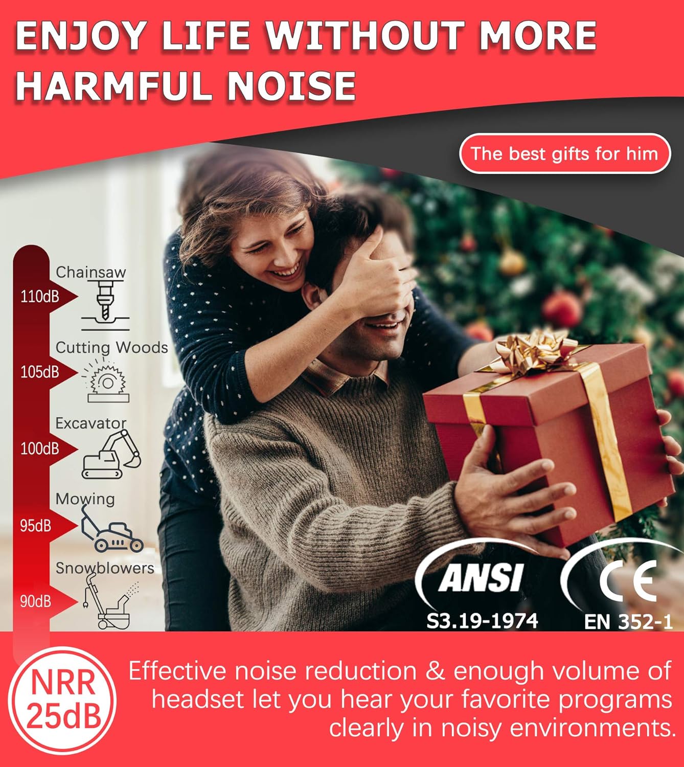 PROHEAR-Auscultadores de Proteção Auditiva com Bateria Recarregável, Redução de Ruído de Segurança, Ear Muffs para Mowing Work, Bluetooth 5.0