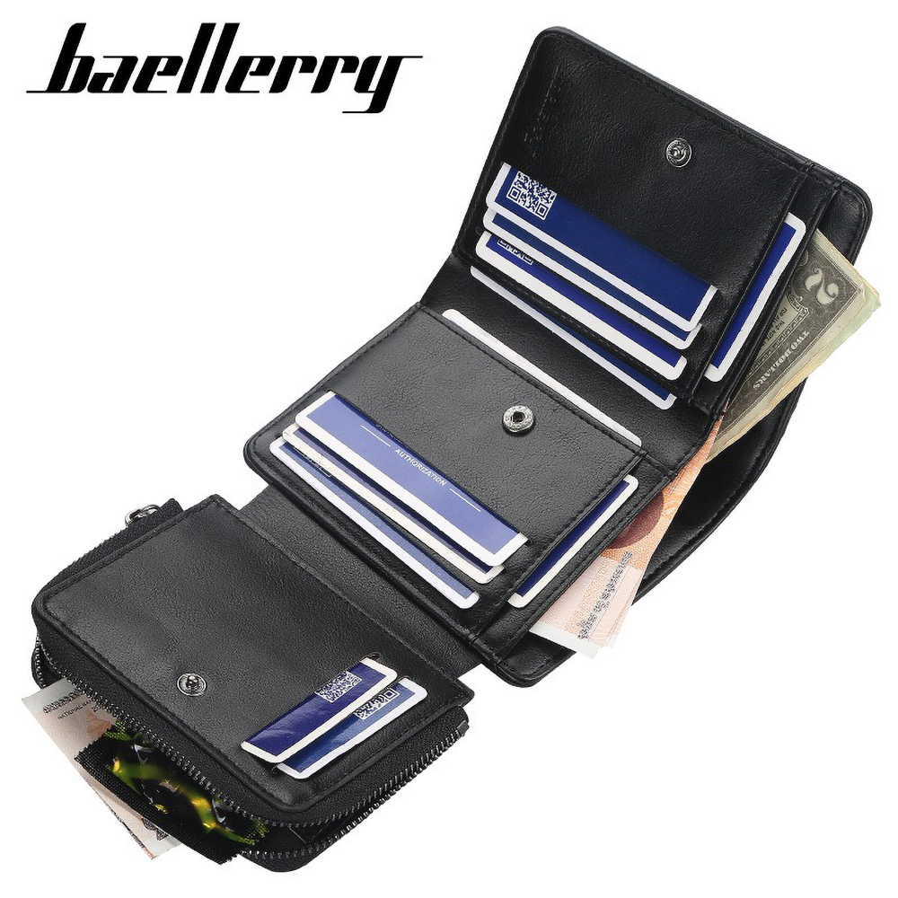 Baellerry Cartera corta para hombre de piel sintética personalizada con bloqueo RfID en relieve bolsillo frontal regalo