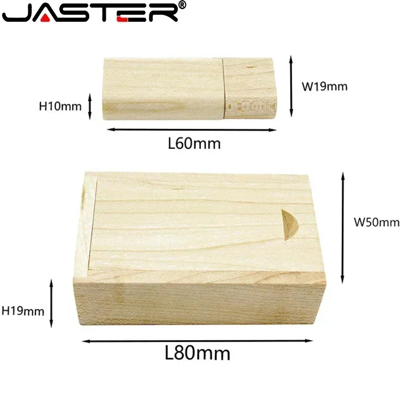 JASTER Logotipo personalizado gratuito Unidades flash USB 2.0 de madera Bambú con caja Memory stick 16GB Pen Drive 32GB 64GB Regalo de boda USB stick