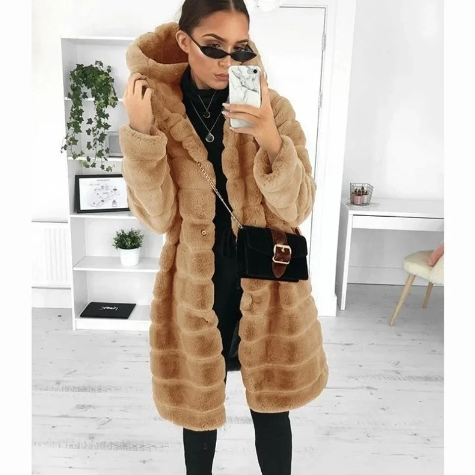 Manteau en fausse fourrure de vison pour femme, ample, transfrontalier, polyvalent, épais, à capuche, nouvelle collection automne hiver 2023