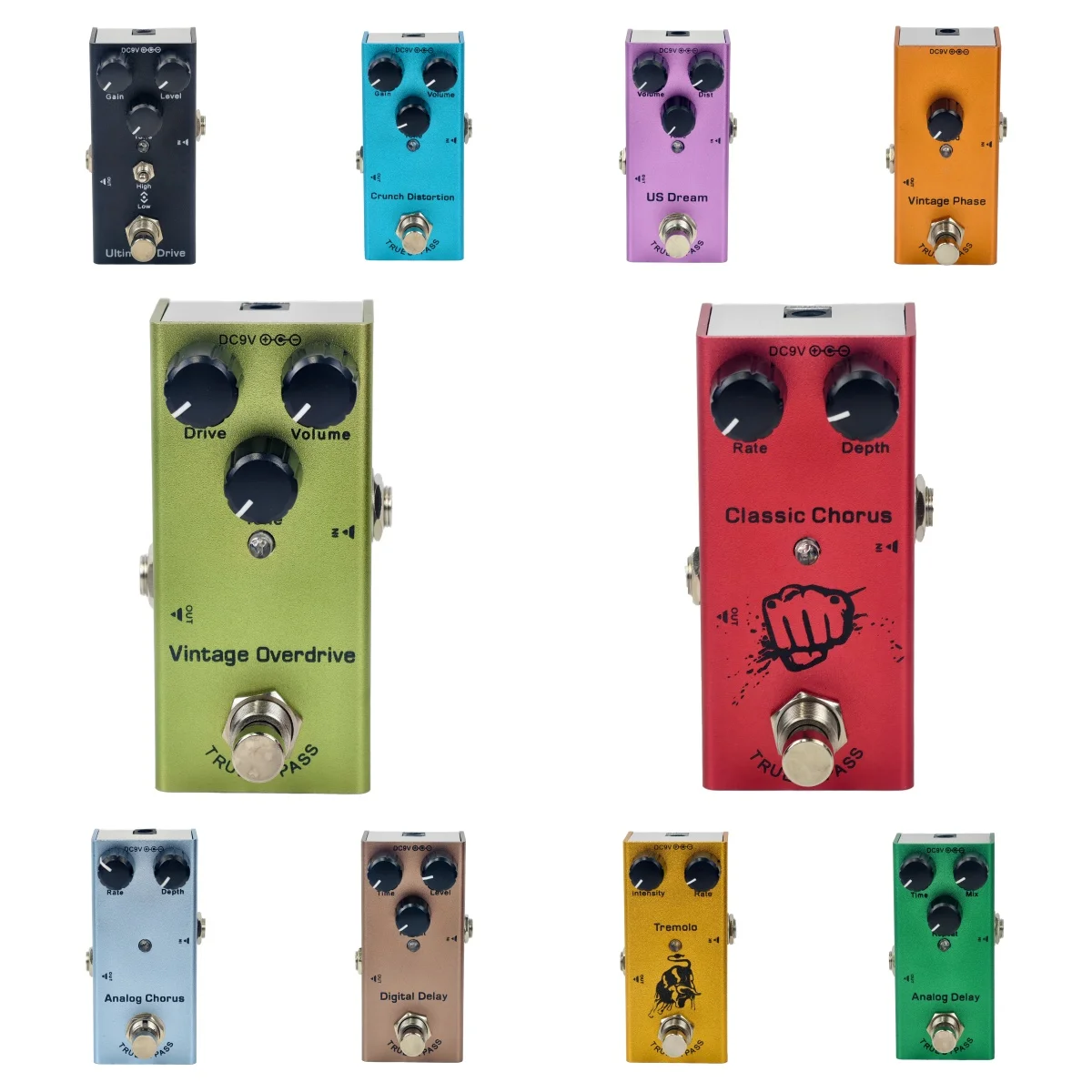 Pedal de guitarra eléctrica Overdrive/Distorsión/Chorus/Delay/Tremolo/Analog Delay True Bypass, diseño duradero para tonos versátiles