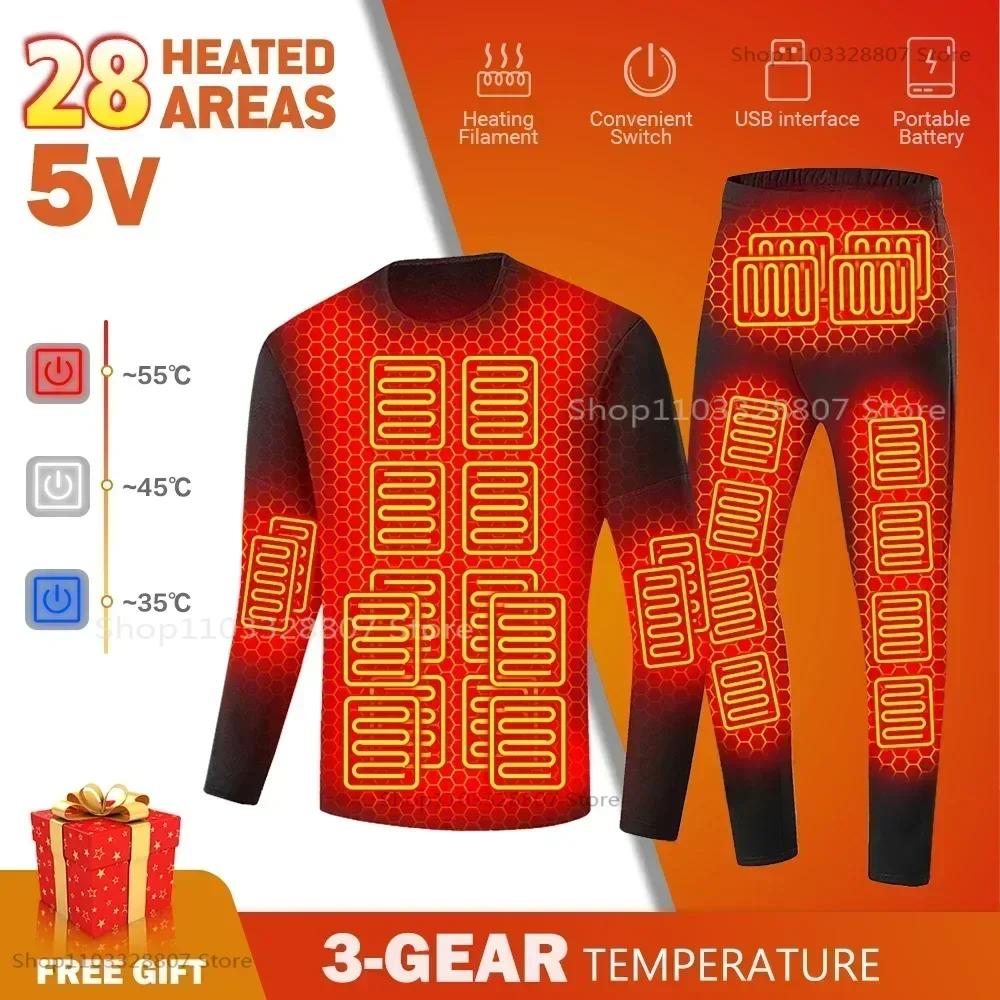 28 obszarów damska bielizna podgrzewana mężczyźni zima Outdoor Camping USB ogrzewanie elektryczne narciarska bielizna termiczna motocykl S-5XL