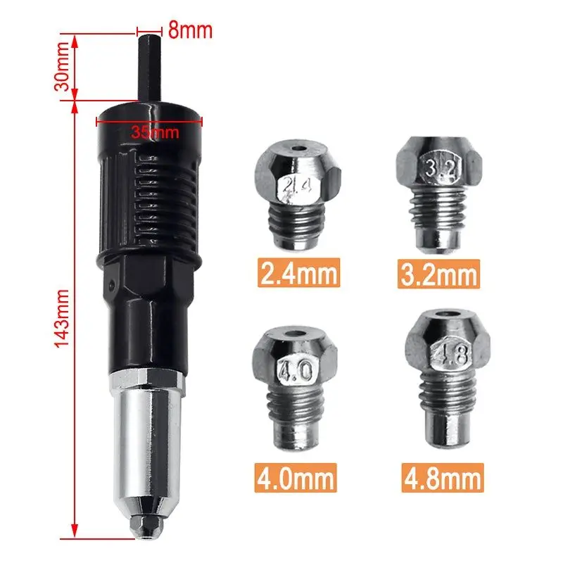 Electric Rivet Gun 2.4mm-4.8mm Portable Rivet Nut Gun Drill Adapter Home Plug-in Riveting Tool Wireless Rivet Nail Bit Tools Kit