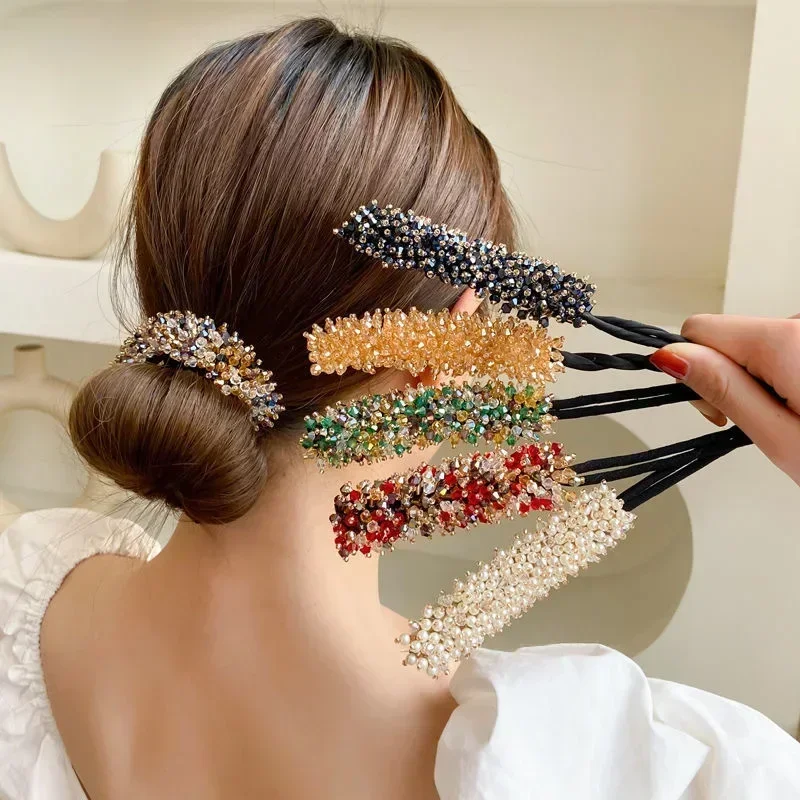 Pinzas para el cabello Updo con perlas de cristal de moda coreana, pasadores para el cabello trenzados elegantes, accesorios para el cabello para niñas y mujeres