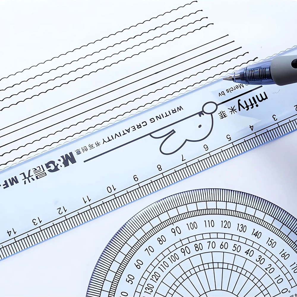 M&G Miffy Drawing Ruler Set 4pcs Measurement Ruler Triangular Ruler Protractor Exam Student Supplies Color Ramdom