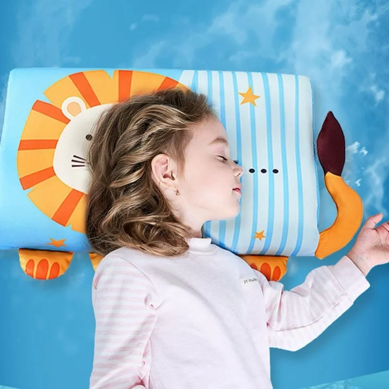 Almohada para niños de espuma viscoelástica con dibujos animados de 3 a 12 años, almohada transpirable con soporte para dormir para aliviar el dolor en el cuello con funda lavable de 45x27x6cm