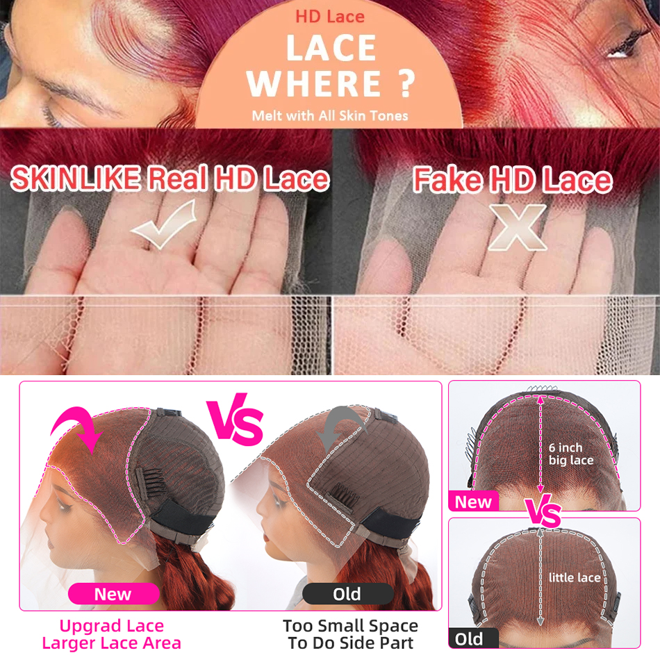 ブルゴーニュ 99J 13 × 6 HD 透明レースフロント人毛ウィッグ 13 × 4 実体波レースフロントウィッグブラジル色のレミーウィッグ女性のための