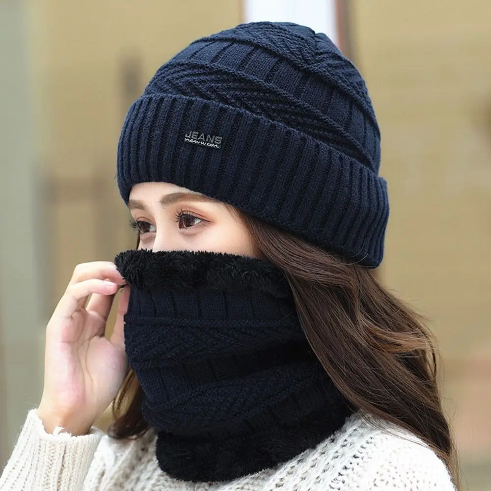 Pasamontañas térmico suave de invierno, gorro tejido, bufanda para el cuello, gorro, bufanda