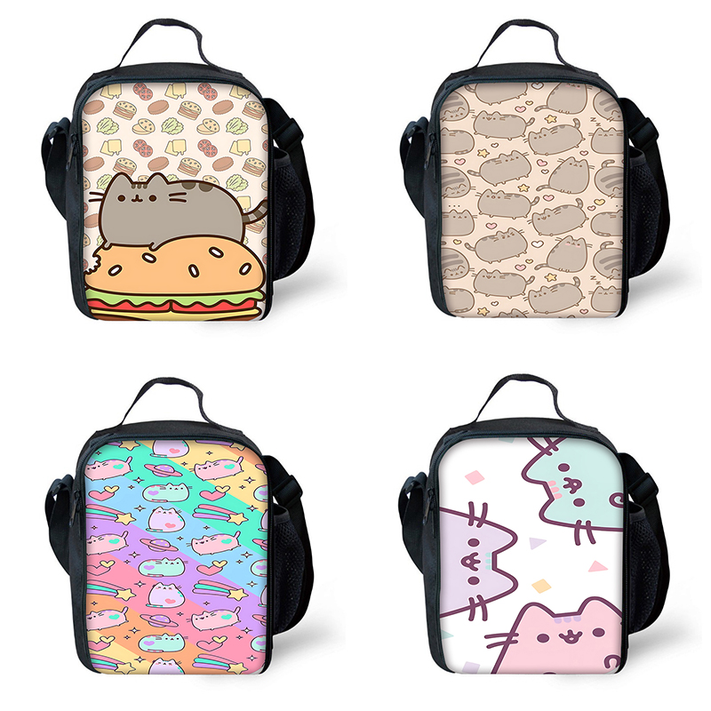 Niedliche Pusheens Katzen Kind isoliert große Kapazität Tasche für Jungen und Mädchen Student im Freien Picknick wieder verwendbare thermische Kühler Lunchbox