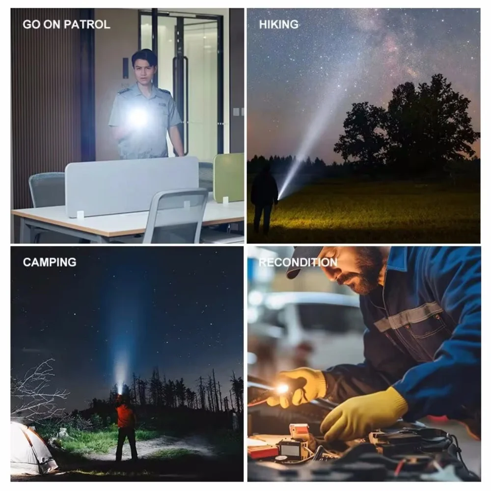 Linterna Led de alta potencia para acampar, reflector de pesca, linterna recargable por Usb, linterna táctica impermeable para caza al aire libre