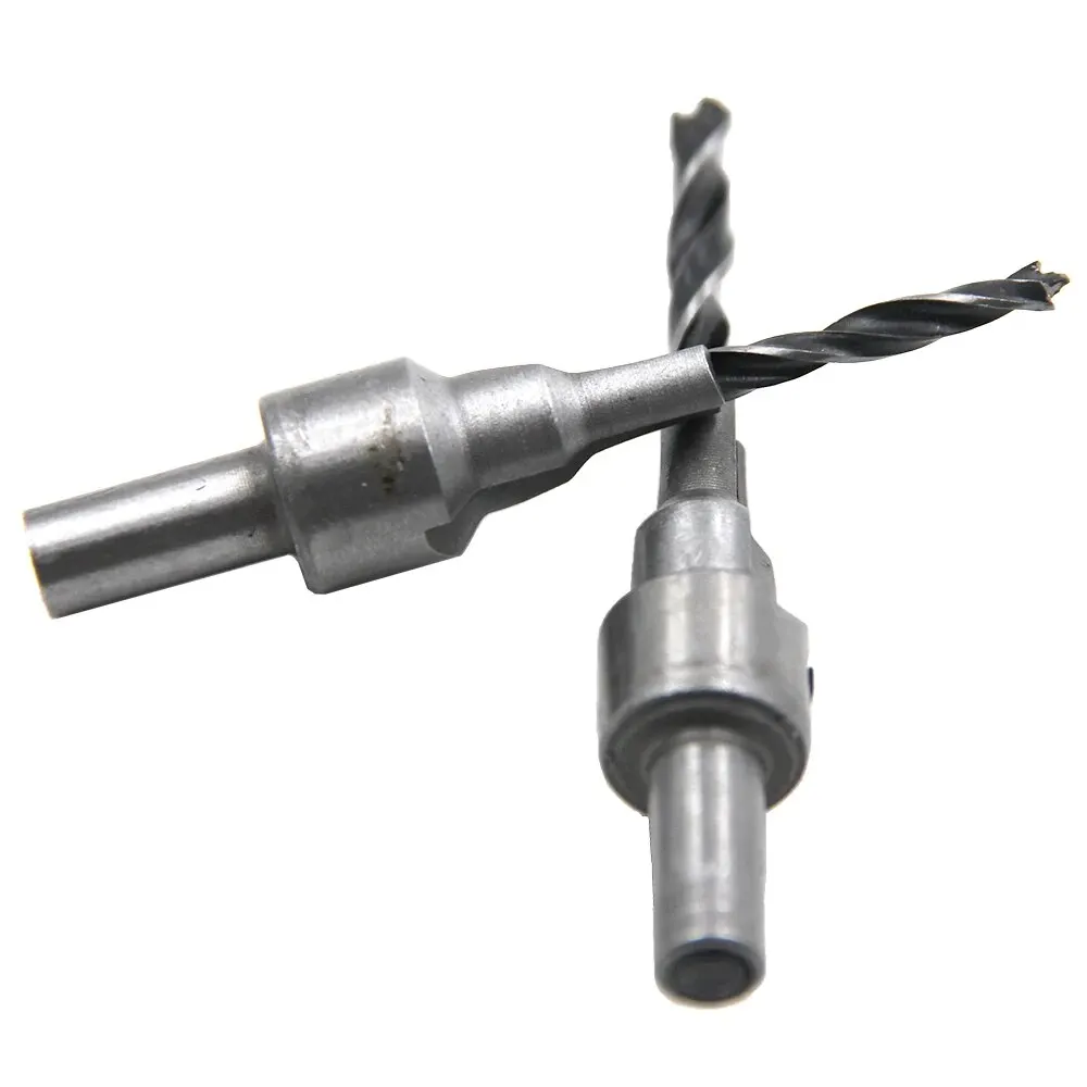 2PC Two Edge Three Step Woodworking Three Point Countersunk Hole Drill 4/5mm Self Centering Cone Hole Drill Bit Wrench Tool Set