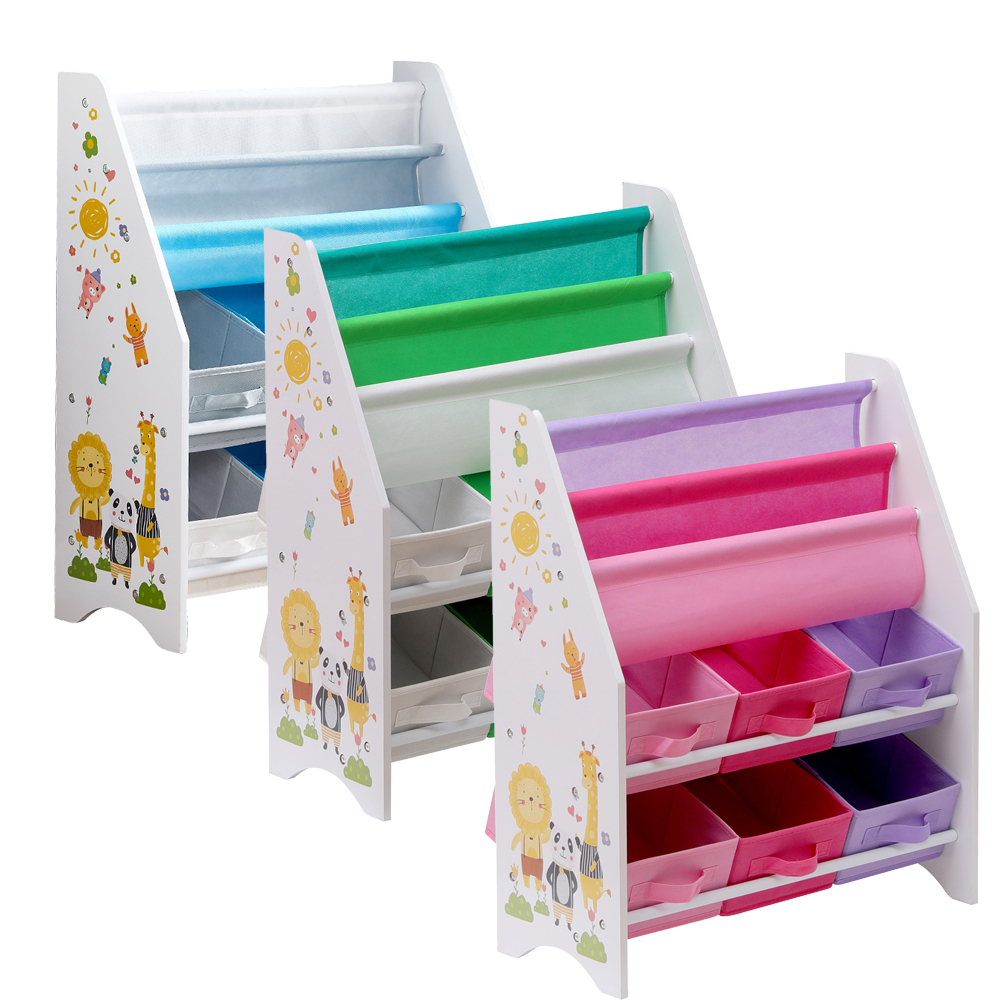 BonChoice Children Sling Bookshelf with 6 Drawers, Easy-to-Reach Storage for Books and Toys, Kids Book Rack Storage