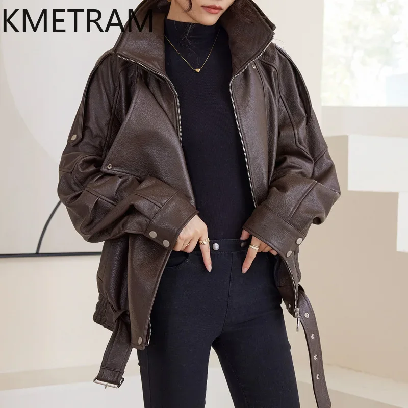 100% Sheepskin จริงหนังแจ็คเก็ตผู้หญิงฤดูหนาวเสื้อผ้า Cropped แจ็คเก็ตรถจักรยานยนต์คุณภาพสูง Outerwears 2024бка