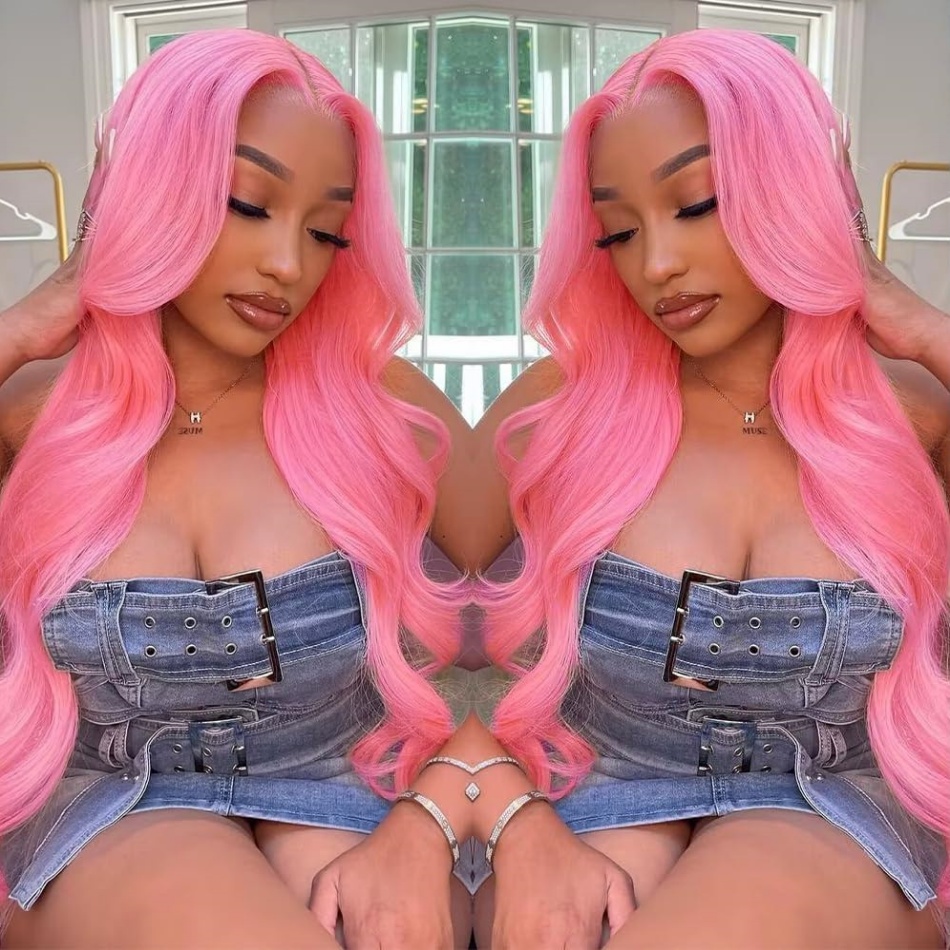 30 インチ実体波ライトピンクレースフロントウィッグ人毛ウィッグカラーウィッグ透明 13 × 4 1​​3 × 6 Hd レースフロントウィッグ女性のための