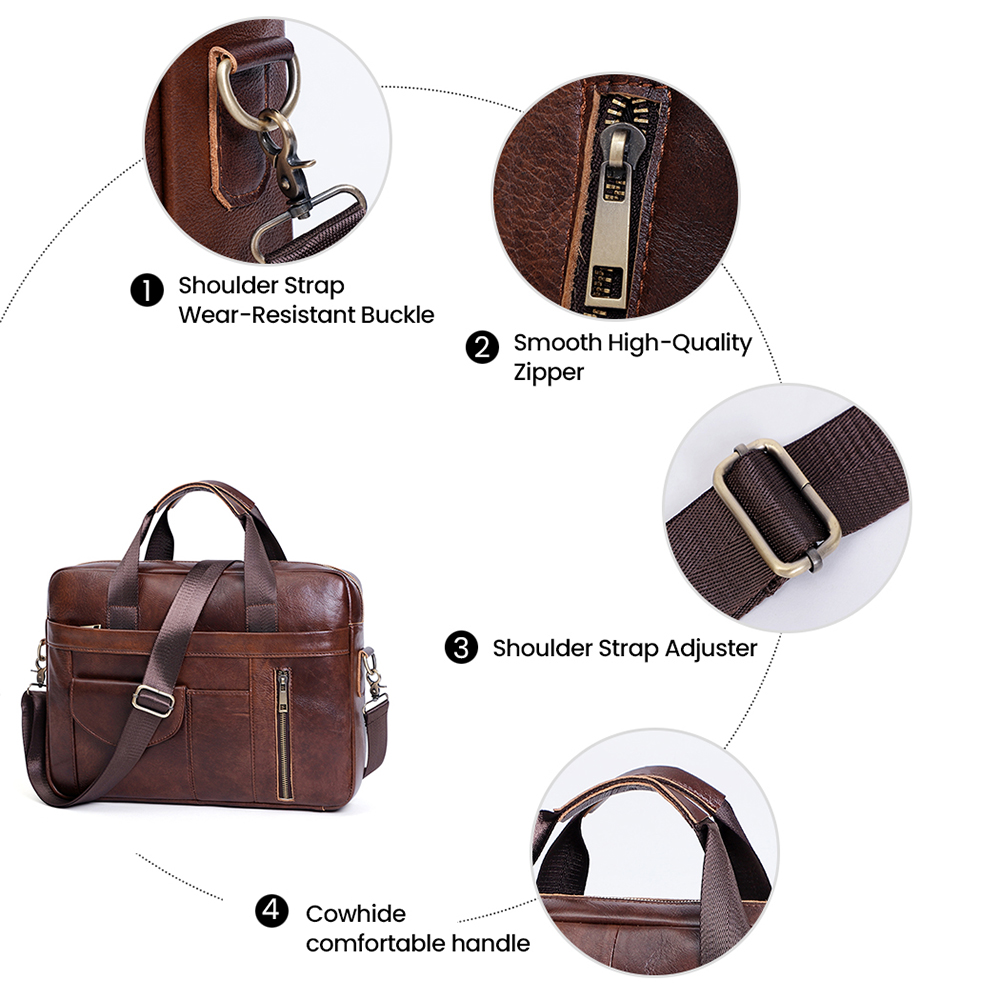 JOYIR Laptop-Aktentasche aus echtem Leder für Herren, Retro-Reise-Kuriertaschen, 15,6 Zoll, hohe Kapazität, Computer-Umhängetasche