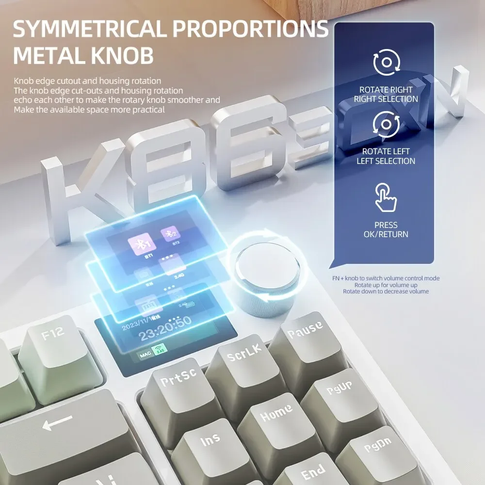 Teclado mecânico sem fio attack shark k86, layout 75%, chave completa, tela tft permutável, botão de metal, teclado macro definido